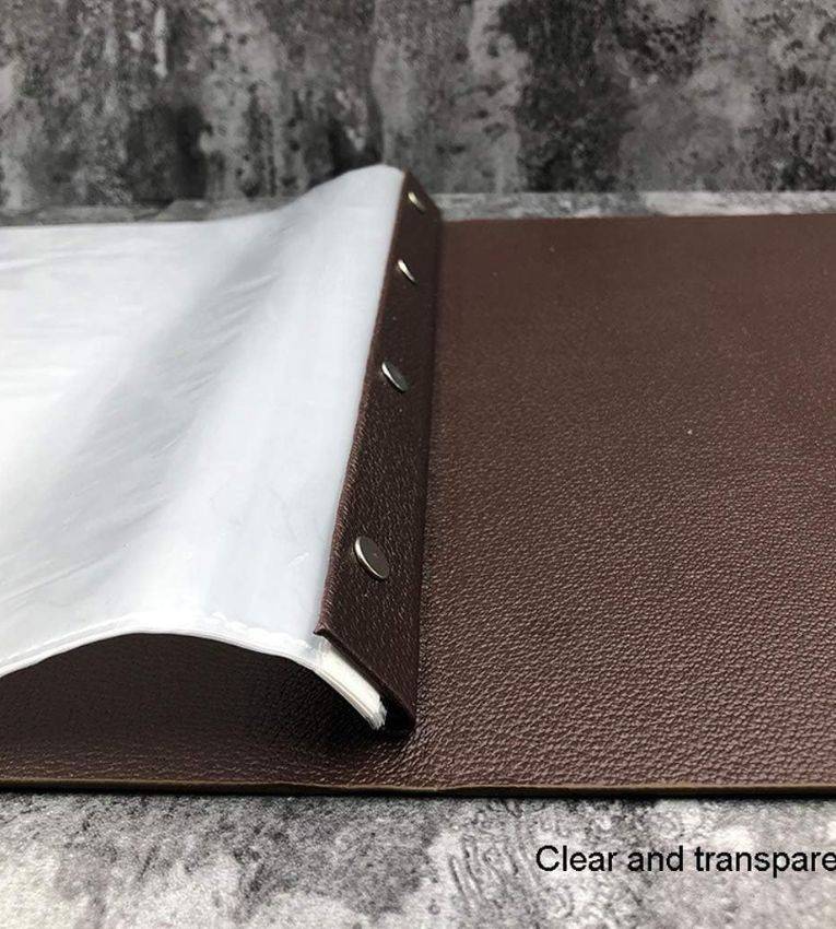 Porte-menu gris classique marron en similicuir 14 larges A4